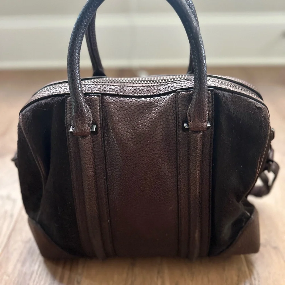Lizard Embossed Calfskin Calf Hair Medium Lucrezia Tote Dark Brown
